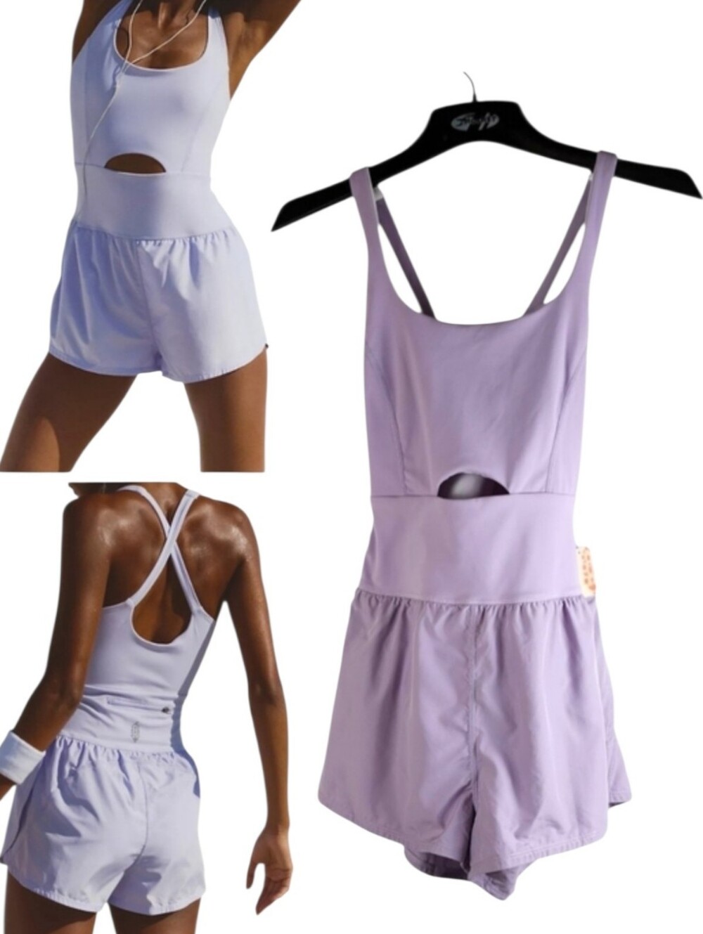 Free People Womens Righteous Runsie Iris Mauve Activewear Romper Jumpsuit S